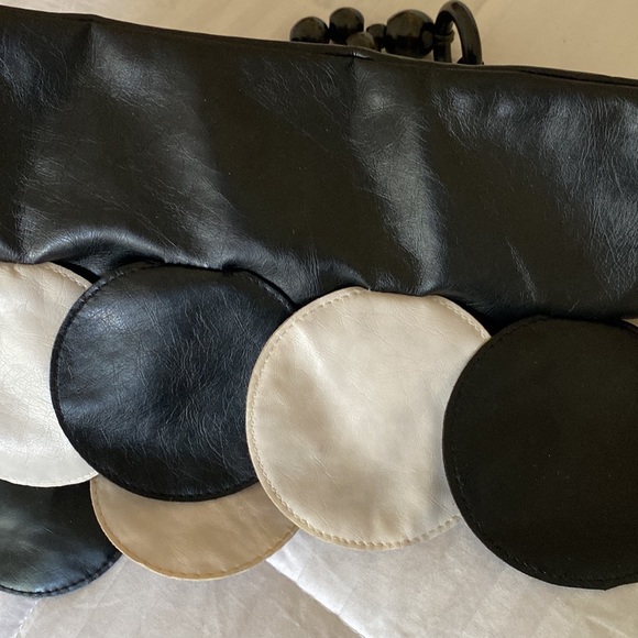 Black / White Petal Tier Pleather Purse with Beaded Straps Handbag/Shoulder Bag - Picture 9 of 11